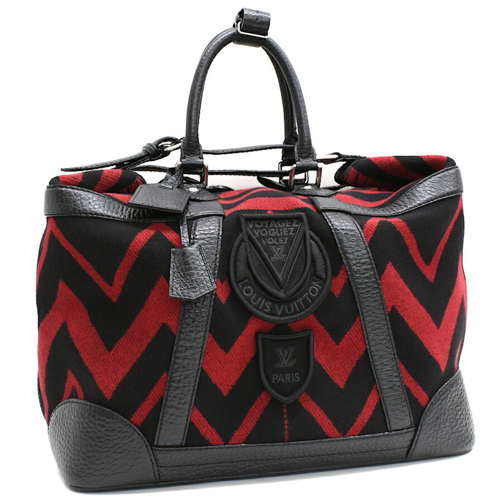 Louis Vuitton Grimaud Steamer Bag Handbag Leather Red Black Vail Blanket